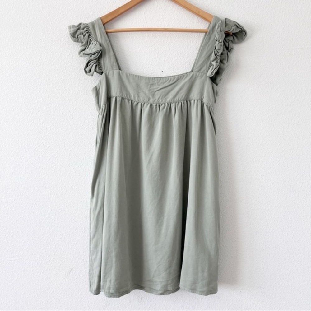 Sleeveless Ruffle Strap Mini Dress in Sage Green